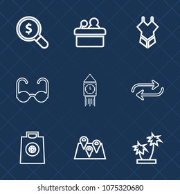 Premium set with outline icons. Such as substitute, public, technology, seminar, location, business, sale, bikini, ben, woman, conference, replace, tropical, speaker, sunglasses, sun, fashion, gift