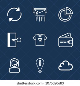 Premium set with outline icons. Such as correspondence, location, map, center, post, receive, arrow, typography, business, print, money, tshirt, call, refresh, button, chart, door, communication, data