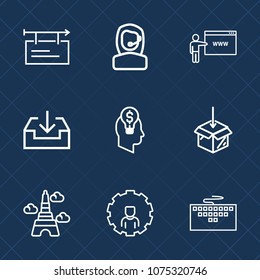 Premium set with outline icons. Such as advertising, landmark, template, board, idea, technology, poster, business, customer, keyboard, website, call, work, france, download, computer, eiffel, paris