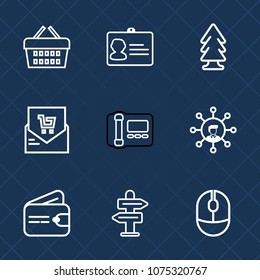 Premium set with outline icons. Such as green, landscape, direction, trunk, money, purse, finance, market, identification, forest, purchase, identity, list, retail, mouse, business, office, shop, bill