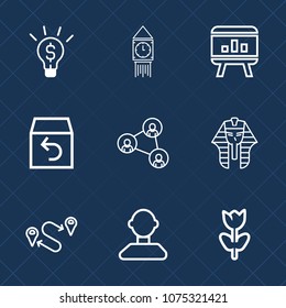 Premium set with outline icons. Such as tower, template, ben, creativity, screen, pharaoh, infographic, box, flower, business, shipping, order, communication, technology, map, egyptian, destination