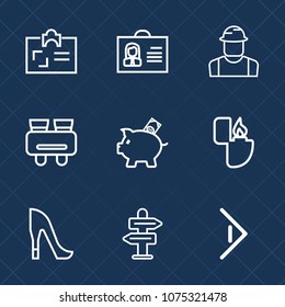 Premium set with outline icons. Such as fashion, engineer, high, right, way, construction, style, id, people, worker, lighter, arrow, professional, flame, builder, human, business, watch, girl, woman