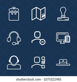 Premium set with outline icons. Such as passport, global, phone, personal, support, team, microphone, account, one, stamp, credit, earth, payment, head, web, center, person, business, paper, office
