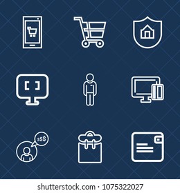Premium set with outline icons. Such as protect, app, pretty, retail, mobile, freelance, boy, computer, property, house, store, phone, technology, security, laptop, internet, shop, payment, wallet, pc