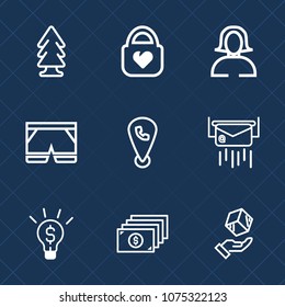 Premium set with outline icons. Such as location, travel, lady, forest, wood, object, money, woman, shipping, style, currency, girl, box, template, business, face, environment, plant, phone, post, bag