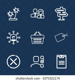 Premium set with outline icons. Such as doorknob, work, task, staff, display, basket, shipping, tropical, box, store, white, nature, personal, stop, team, plant, worker, leaf, no, tag, person, plan