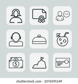 Premium set of outline icons. Such as face, sky, luggage, beautiful, business, blue, stereo, trip, portrait, money, young, glass, team, audio, beauty, award, delete, cash, center, lady, sign, nature