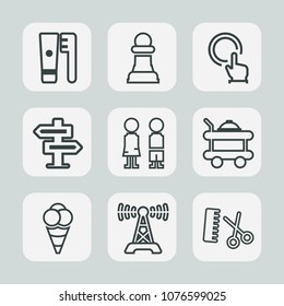 Premium set of outline icons. Such as hand, success, chessboard, doorknob, station, bed, hair, horse, room, game, radio, ice, technology, ball, boy, cream, communication, service, door, toothbrush