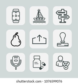 Premium set of outline icons. Such as dont, travel, watch, pharmacy, hand, health, time, boat, yacht, medical, online, water, clock, download, envelope, speed, music, door, modern, upload, minute, web