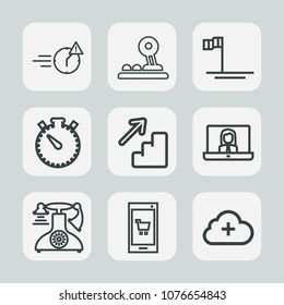 Premium set of outline icons. Such as timer, online, button, phone, man, call, office, ocean, video, internet, web, communication, mobile, computer, sea of cortes, upstairs, woman, telephone, baja, up