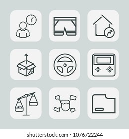 Premium set of outline icons. Such as fashion, clothing, real, paper, balance, time, work, minute, house, equipment, sport, increase, wear, new, business, property, medicine, unpacking, tool, clock