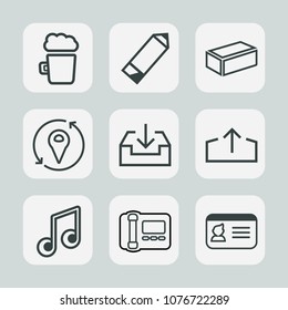 Premium set of outline icons. Such as document, pen, lager, alcohol, note, name, sign, business, summer, drawing, office, brick, pencil, mug, identity, foam, identification, musical, sound, music, web