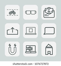 Premium set of outline icons. Such as style, wheel, speech, call, upload, bike, sunglasses, pole, transportation, modern, sun, envelope, download, bubble, pedal, business, science, communication, talk