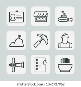 Premium set of outline icons. Such as construction, picking, undersea, soup, boat, contract, nature, builder, crane, engineer, worker, military, industry, hot, estate, landscape, document, store, food