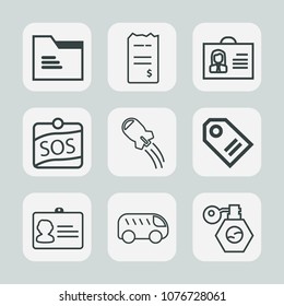 Premium set of outline icons. Such as financial, business, highway, profile, rocket, blank, left, sign, female, sos, label, paper, document, open, file, price, identification, person, direction, bill