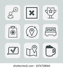 Premium set of outline icons. Such as network, drink, sign, man, cancel, award, communication, technology, closed, cup, buy, coffee, internet, success, location, prize, pin, mug, retail, online, sport