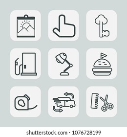 Premium set of outline icons. Such as white, old, cursor, art, fuel, electricity, click, insulating, frame, fast, oil, vintage, delivery, border, professional, tape, background, image, gas, car, key