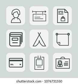 Premium set of outline icons. Such as advertisement, supermarket, notebook, social, money, grocery, stick, market, library, adventure, book, banking, people, blank, human, travel, template, person