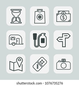 Premium set of outline icons. Such as sand, money, watch, way, hour, transport, finance, map, time, fashion, safety, buy, gift, travel, countdown, danger, white, game, cash, road, pin, transportation
