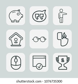 Premium set of outline icons. Such as people, hand, eye, finance, optical, home, fire, money, click, bank, glasses, dialog, bubble, pointing, eyeglasses, technology, object, sign, first, eyesight