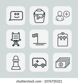 Premium set of outline icons. Such as smile, face, people, happy, account, chat, handle, strategy, finance, emotion, pail, money, medical, pretty, blue, phone, user, horse, armchair, chess, car, add