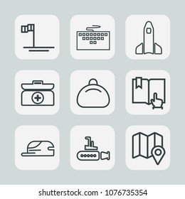 Premium set of outline icons. Such as kit, mexico, fashion, location, baja, beach, click, travel, book, nature, internet, marine, laptop, digital, sea of cortes, undersea, ocean, style, science, pin