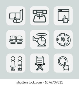 Premium set of outline icons. Such as underwater, support, air, risk, equipment, phone, web, finger, summer, call, hand, mask, boy, luck, touch, telephone, click, button, water, people, casino, girl