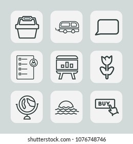 Premium set of outline icons. Such as world, global, transport, vehicle, sign, flower, planet, floral, communication, white, chat, object, travel, chart, globe, nature, food, human, passenger, web