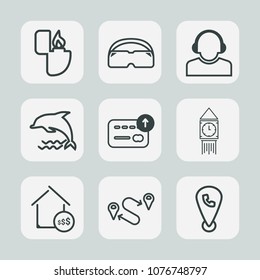 Premium set of outline icons. Such as property, nature, wildlife, glasses, light, ocean, position, service, finance, support, smoke, phone, center, flame, ben, london, team, price, estate, cash, real