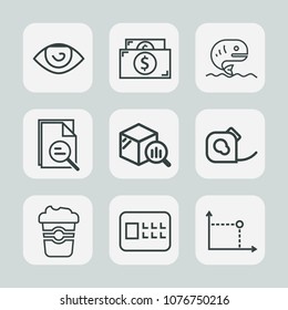 Premium set of outline icons. Such as magnify, friction, drink, mouth, seafood, coin, cafe, white, body, insulating, tape, sign, security, fish, zoom, safety, fishing, animal, money, eye, ear, safe