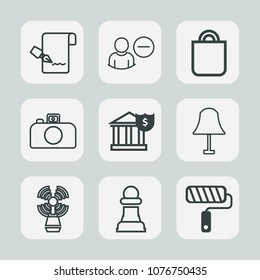Premium set of outline icons. Such as document, pen, list, sign, brush, chessboard, photography, finance, light, business, paper, travel, gift, delete, account, lighthouse, present, money, paint, note