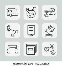 Premium set of outline icons. Such as navigation, white, businessman, furniture, location, truck, screen, summer, juice, glass, home, traffic, interior, double, cold, drink, library, display, meeting