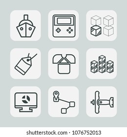 Premium set of outline icons. Such as label, storage, storehouse, location, navigation, shipping, package, template, chart, map, technology, background, war, fashion, web, cargo, cardboard, water, tag