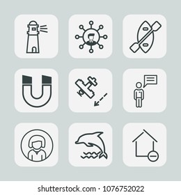 Premium set of outline icons. Such as plane, water, travel, wildlife, ocean, removal, oar, cutout, white, coast, display, sky, animal, beach, apartment, house, nature, chat, home, flight, person, girl