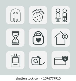 Premium set of outline icons. Such as girl, rocket, home, style, coin, ghost, hour, leather, standing, planet, scary, business, bank, bag, hourglass, night, halloween, house, happy, horror, friction