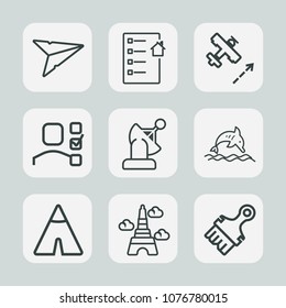 Premium set of outline icons. Such as contract, personal, satellite, nature, adventure, landmark, web, real, internet, investment, estate, mail, send, office, house, wildlife, sign, airplane, travel, 