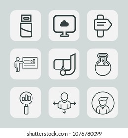 Premium set of outline icons. Such as choice, find, sea, cable, usb, equipment, conference, technology, cloud, way, medicine, male, meeting, arrow, search, business, travel, summer, internet, boy, man