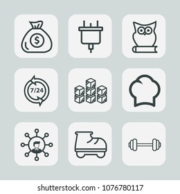 Premium set of outline icons. Such as beautiful, service, cash, bank, distribution, chef, operator, bird, finance, storehouse, exercise, chief, communication, leisure, electricity, display, banking