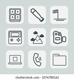 Premium set of outline icons. Such as ocean, wood, landscape, telephone, ball, internet, mountain, paper, profile, camera, play, game, arrow, web, mobile, video, bat, finance, mexico, nature, banking