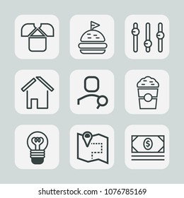 Premium set of outline icons. Such as electric, white, map, cotton, tshirt, cash, bank, business, shop, architecture, bulb, internet, road, lamp, shirt, front, sandwich, pin, cup, equality, house, web