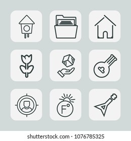 Premium set of outline icons. Such as shipping, building, fahrenheit, office, scale, estate, cargo, open, white, house, musical, package, customer, instrument, real, thermometer, architecture, object