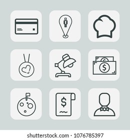 Premium set of outline icons. Such as bank, business, web, location, man, money, pin, finance, map, card, sign, travel, table, interior, moon, credit, banking, navigation, cook, chief, buy, home, love