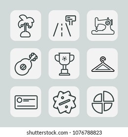 Premium set of outline icons. Such as nature, tailor, highway, pie, hanger, chart, palm, musical, fashion, guitar, money, label, summer, natural, business, finance, vintage, street, shop, discount
