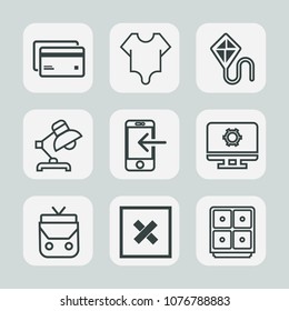 Premium set of outline icons. Such as beautiful, transfer, beauty, cute, home, joy, kite, technology, interior, internet, lamp, leisure, object, happy, girl, bag, money, credit, debit, phone, plastic