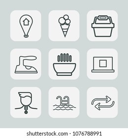 Premium set of outline icons. Such as strawberry, sign, vanilla, housework, replacement, clothes, winner, gold, change, store, summer, sweet, replace, pool, dinner, hot, map, market, location, medal