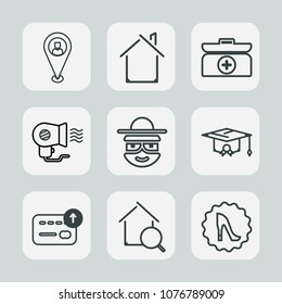 Premium set of outline icons. Such as education, character, hair, emergency, modern, school, university, elegance, college, map, cross, graduation, frame, building, sign, online, architecture, cash