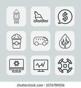 Premium set of outline icons. Such as big,  blue, transparent, medicine, label, circle, forest, cafe, helicopter, move, computer, medical, coffee, direction, price, diagnostic, bottle, cup