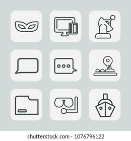 Premium set of outline icons. Such as masquerade, file, sea, glass, satellite, holiday, buy, talk, decoration, button, money, party, document, card, ship, mask, boat, earth, shopping, equipment, arrow