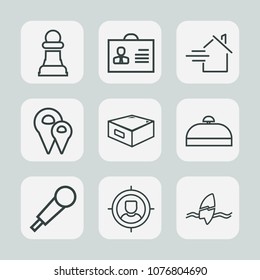 Premium set of outline icons. Such as drawer, travel, road, karaoke, chessboard, sound, trip, surfing, female, profile, rent, surfer, luggage, woman, customer, property, business, challenge, chess