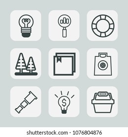 Premium set of outline icons. Such as fashion, forest, sky, look, retail, idea, space, lightbulb, float, landscape, web, light, summer, water, business, telescope, sign, ring, white, tree, night, swim
